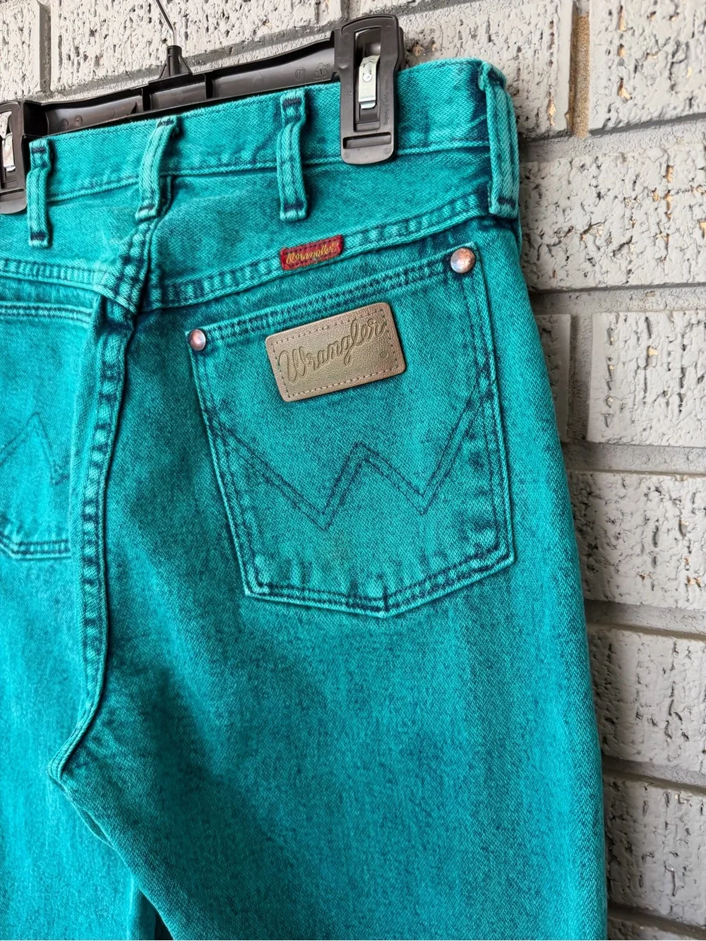 VTG 90s Wrangler Wedgie High Rise Cowgirl Jeans 14MWZ Teal Green Acid Wash 5x32 - Picture 5 of 8